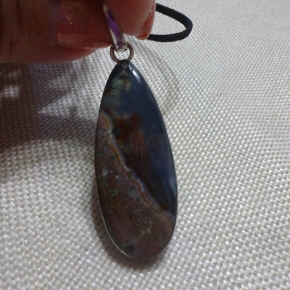 Natural STICK AGATE Handmade Sterling 925 Pendant/Leather Cord #407C - Picture 2 of 3